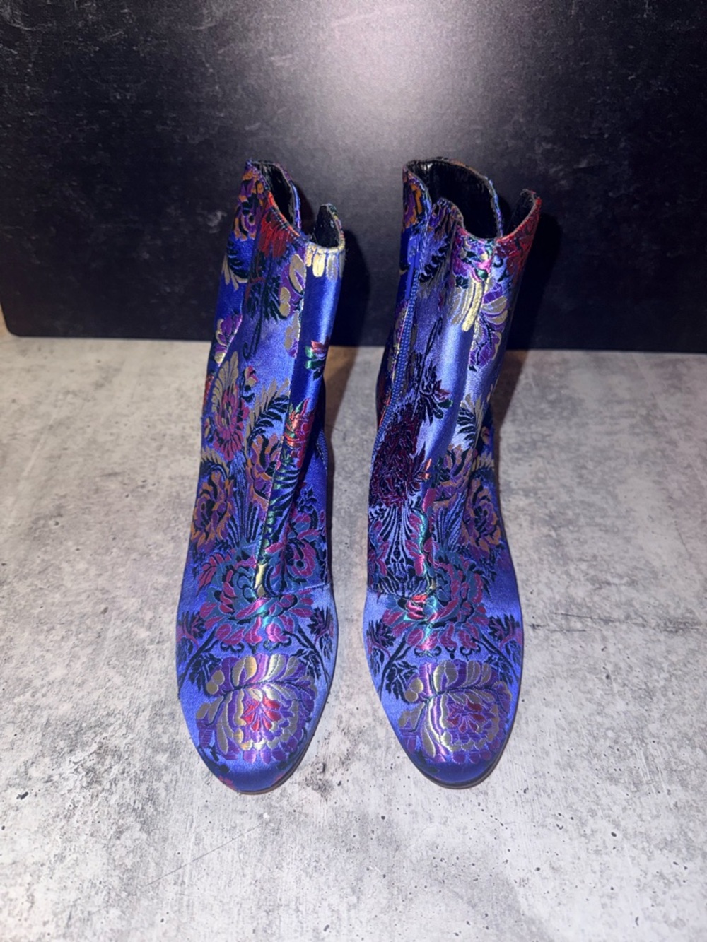 Aldo Blue Floral Brocade Fabric Boots